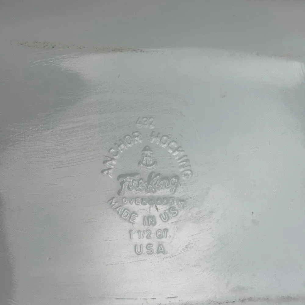Vintage Fire-King Atomic Star Milk Glass Baking Dish Rectangular 1.5 Qt MCM